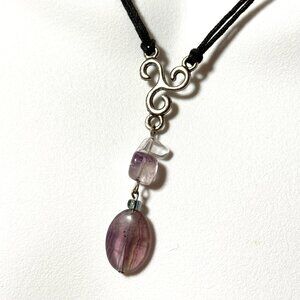 2/$20, Natural Purple Fluorite Lariat Cord Necklace, Genuine Gemstone Necklace
